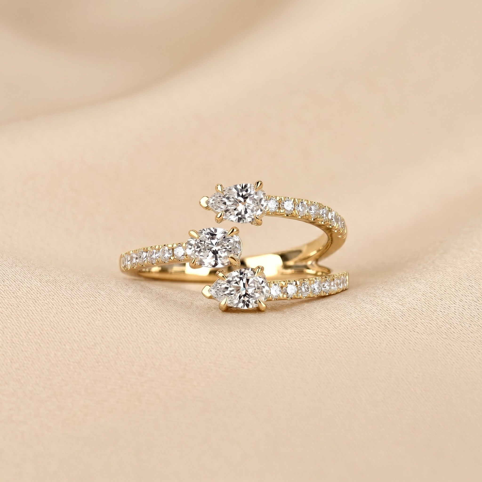 Oval & Pear Lab Grown Diamond Split Shank Ring in 14K Yellow Gold 1 CTW