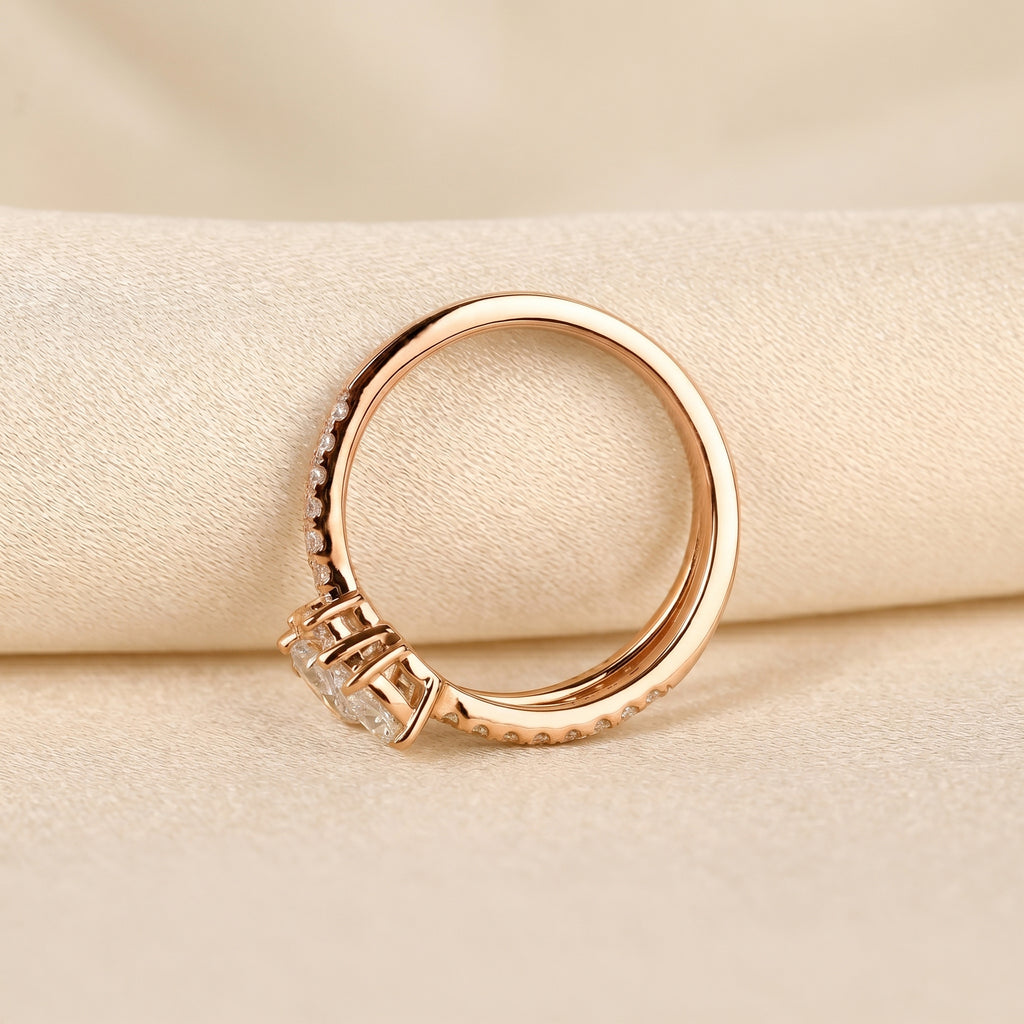 Oval & Pear Lab Grown Diamond Split Shank Ring in 18K Rose Gold 1 CTW