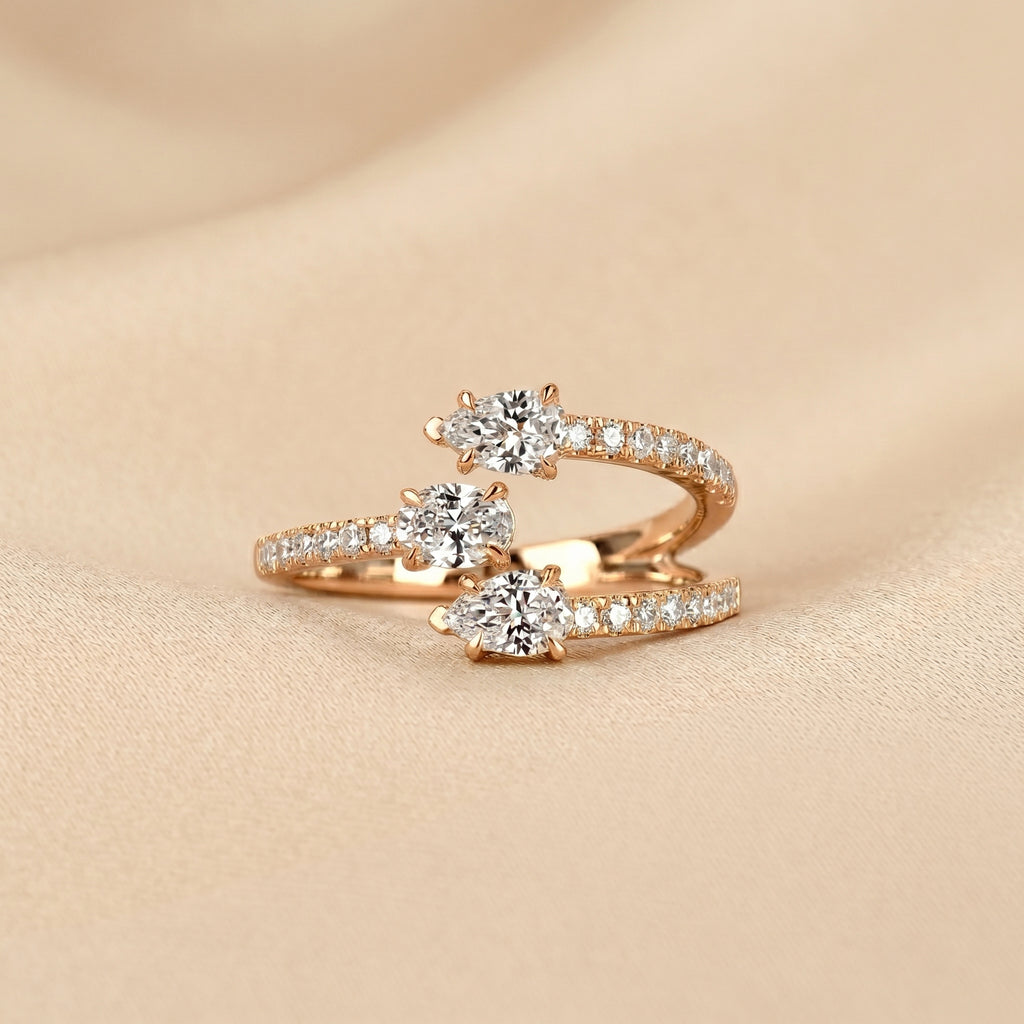 Oval & Pear Lab Grown Diamond Split Shank Ring in 18K Rose Gold 1 CTW