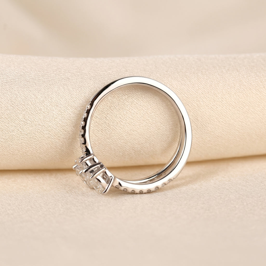 Oval & Pear Lab Grown Diamond Split Shank Ring in 18K White Gold 1 CTW