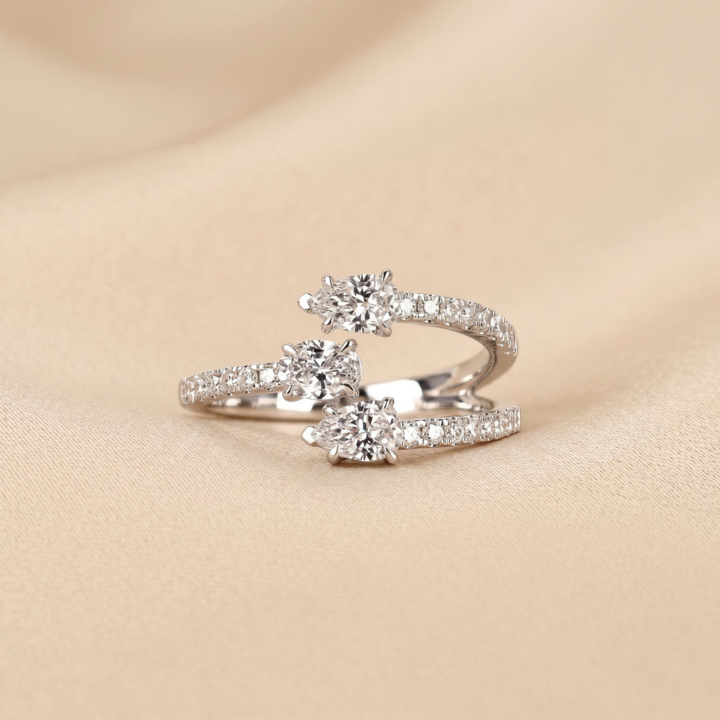 Oval & Pear Lab Grown Diamond Split Shank Ring in 18K White Gold 1 CTW