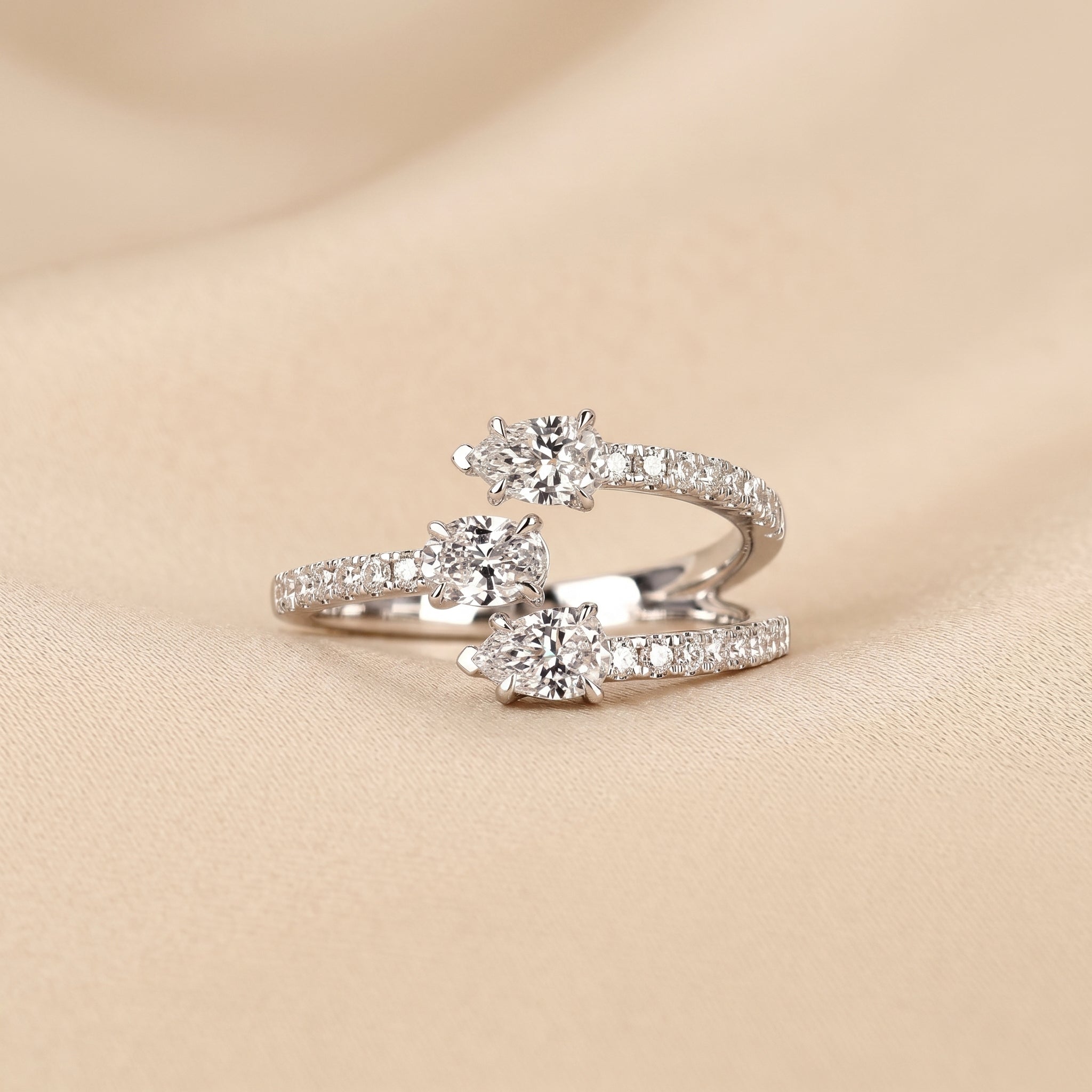 Oval & Pear Lab Grown Diamond Split Shank Ring in 18K White Gold 1 CTW