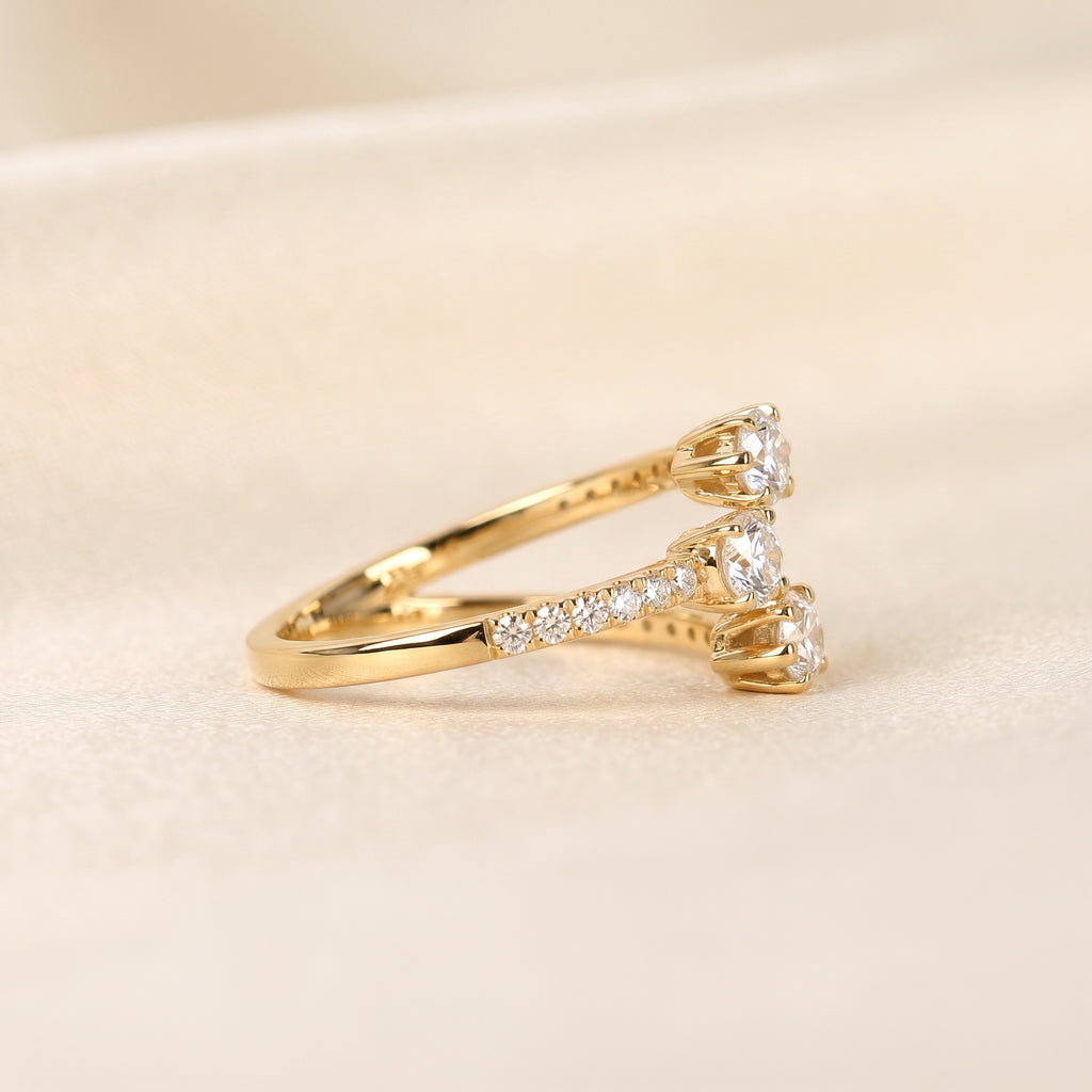 Oval & Pear Lab Grown Diamond Split Shank Ring in 18K Yellow Gold 1 CTW