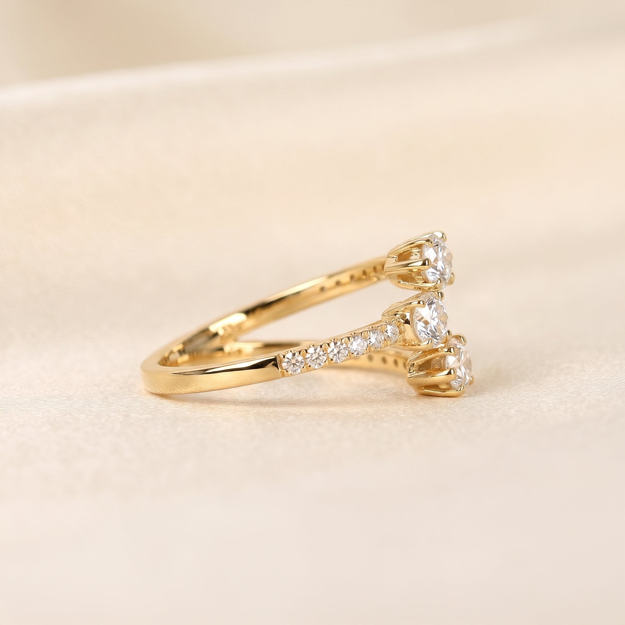 Oval & Pear Lab Grown Diamond Split Shank Ring in 18K Yellow Gold 1 CTW