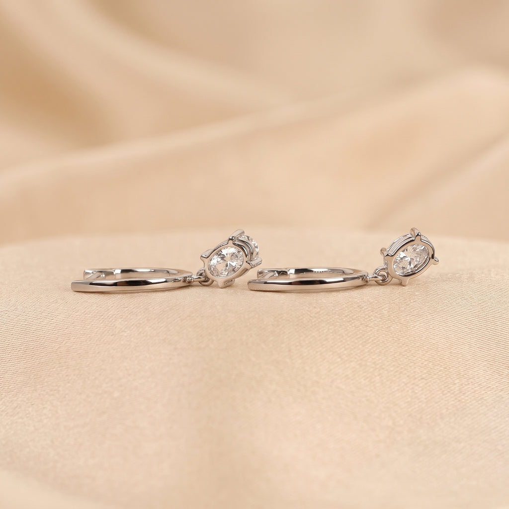 Oval & Round Lab Grown Diamond Drop Hoop Earrings in 10K White Gold 1.60 CTW