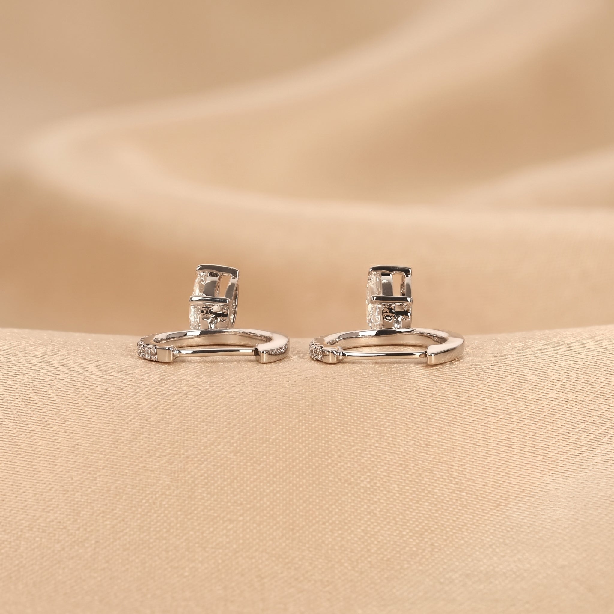 Oval & Round Lab Grown Diamond Drop Hoop Earrings in 10K White Gold 1.60 CTW