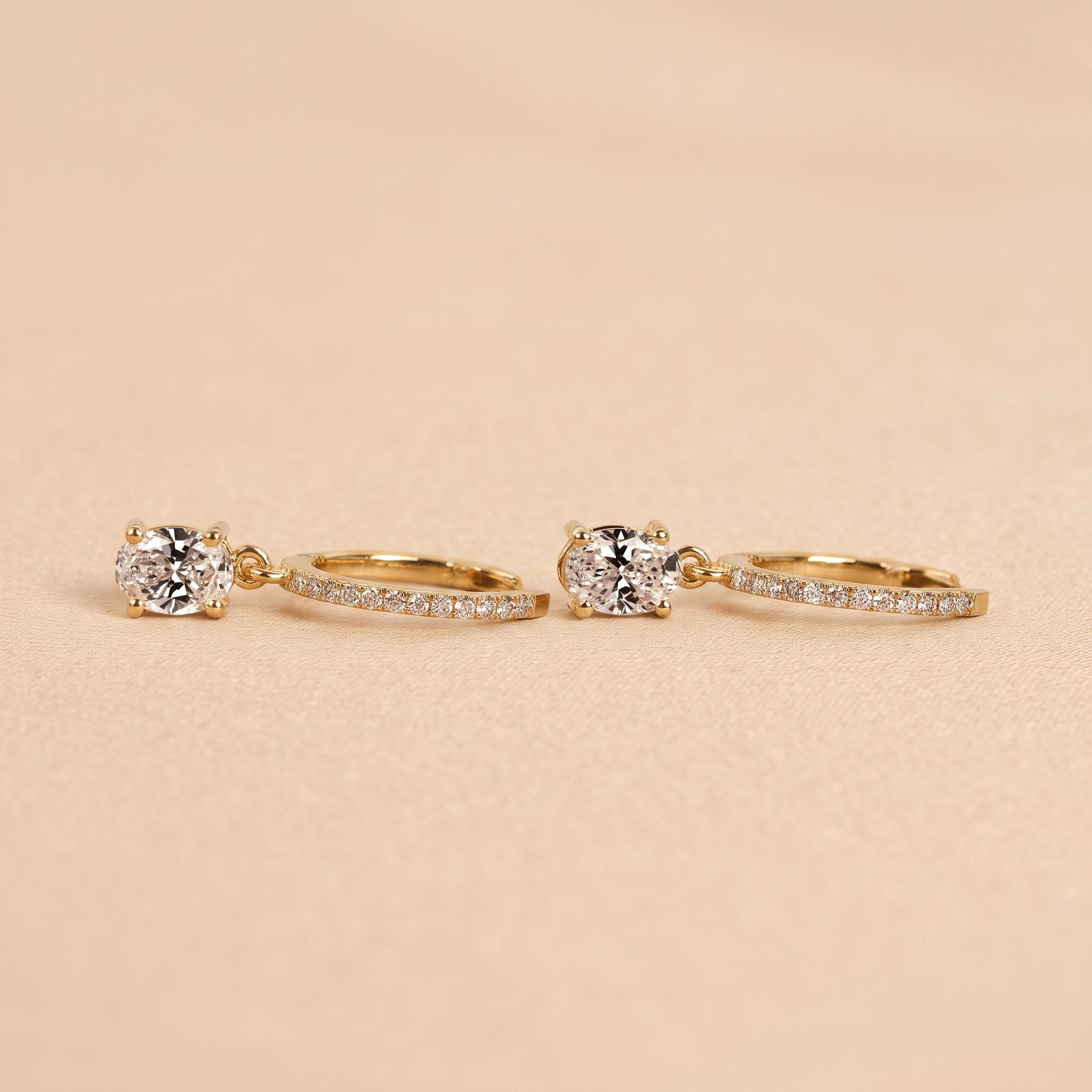Oval & Round Lab Grown Diamond Drop Hoop Earrings in 10K Yellow Gold 1.60 CTW