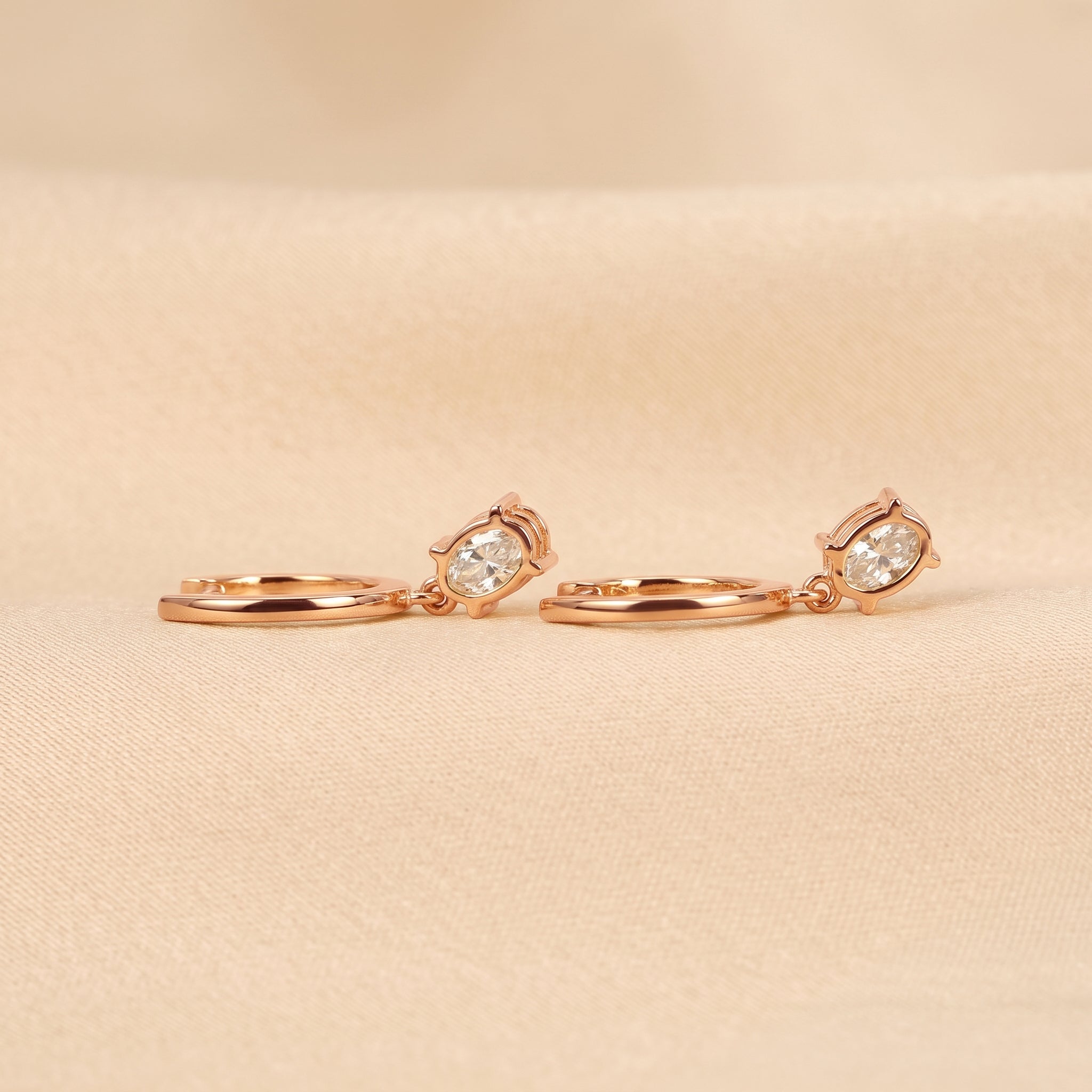 Oval & Round Lab Grown Diamond Drop Hoop Earrings in 14K Rose Gold 1.60 CTW