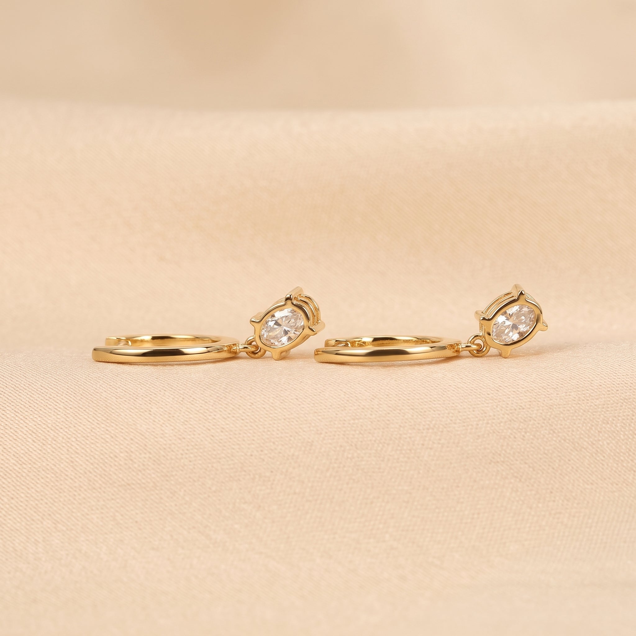 Oval & Round Lab Grown Diamond Drop Hoop Earrings in 14K Yellow Gold 1.60 CTW