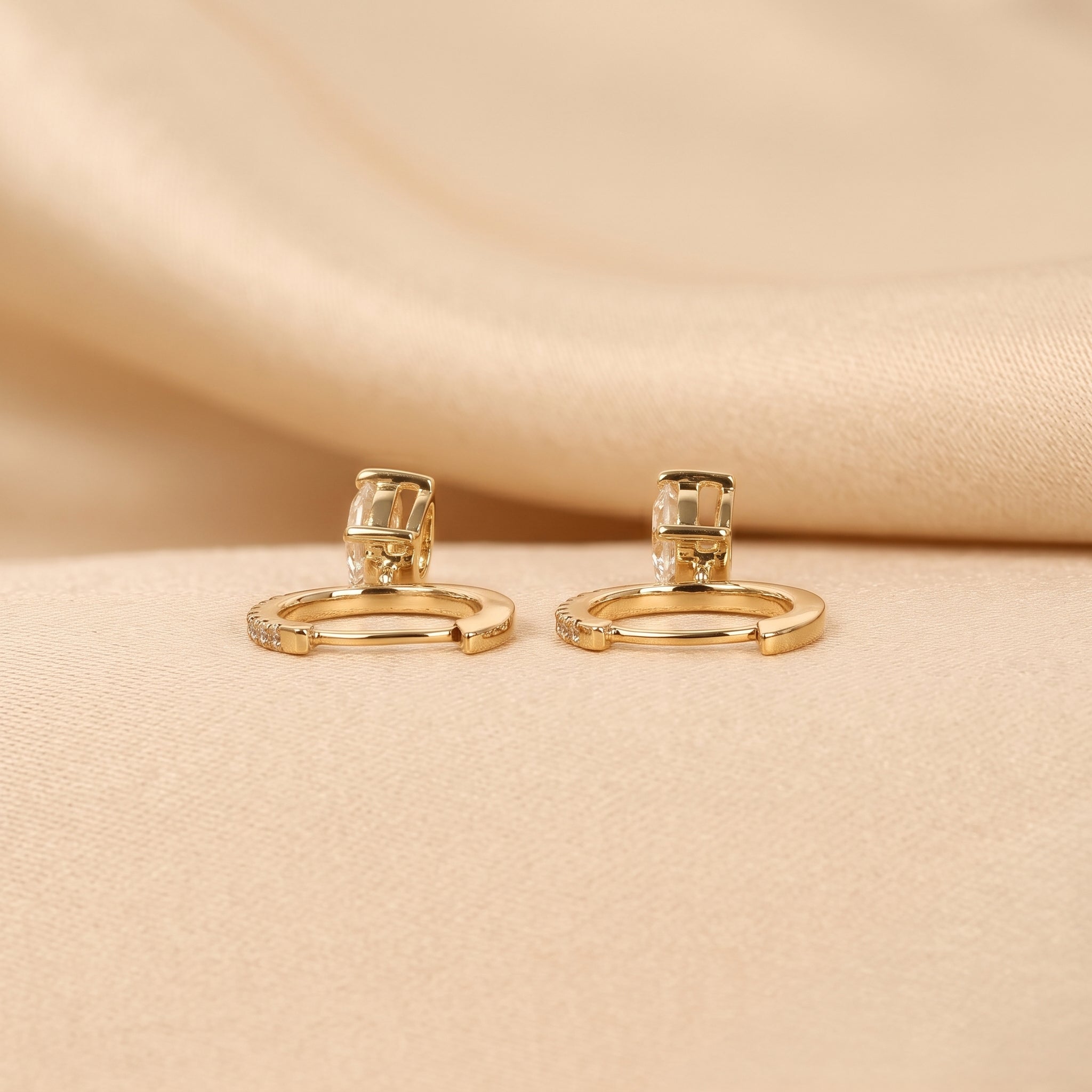 Oval & Round Lab Grown Diamond Drop Hoop Earrings in 14K Yellow Gold 1.60 CTW