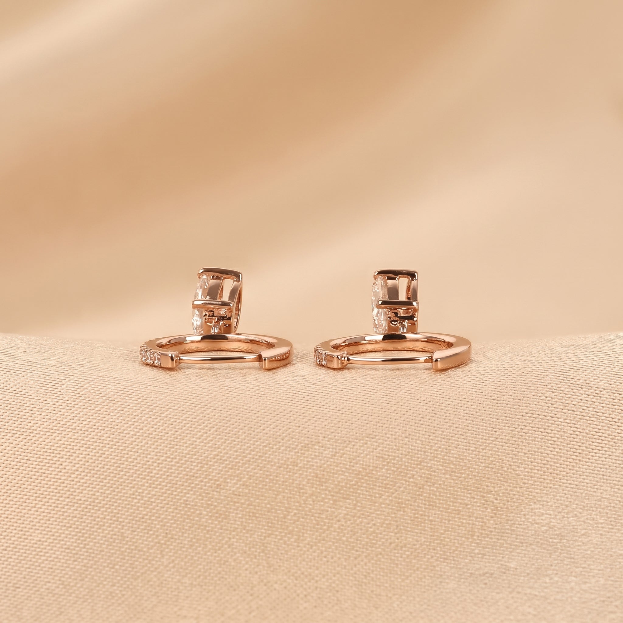 Oval & Round Lab Grown Diamond Drop Hoop Earrings in 18K Rose Gold 1.60 CTW