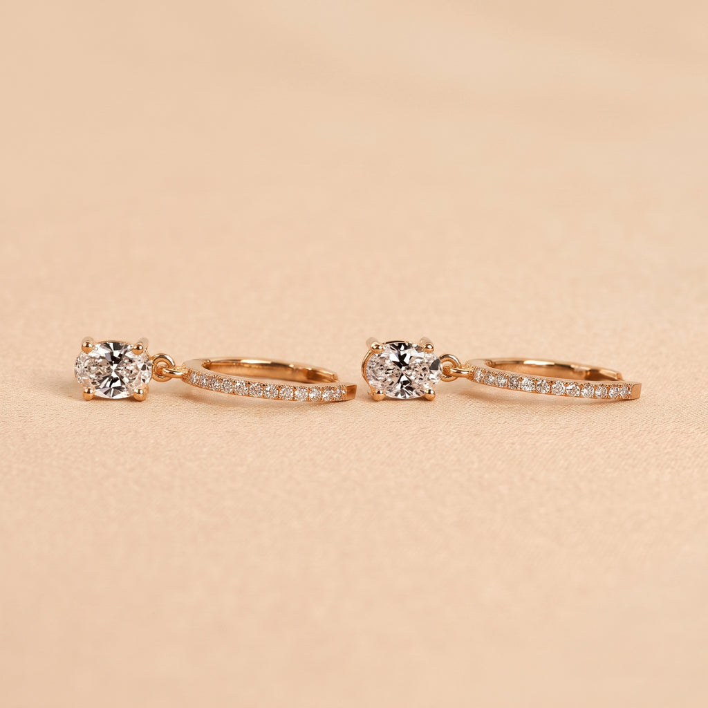 Oval & Round Lab Grown Diamond Drop Hoop Earrings in 18K Rose Gold 1.60 CTW