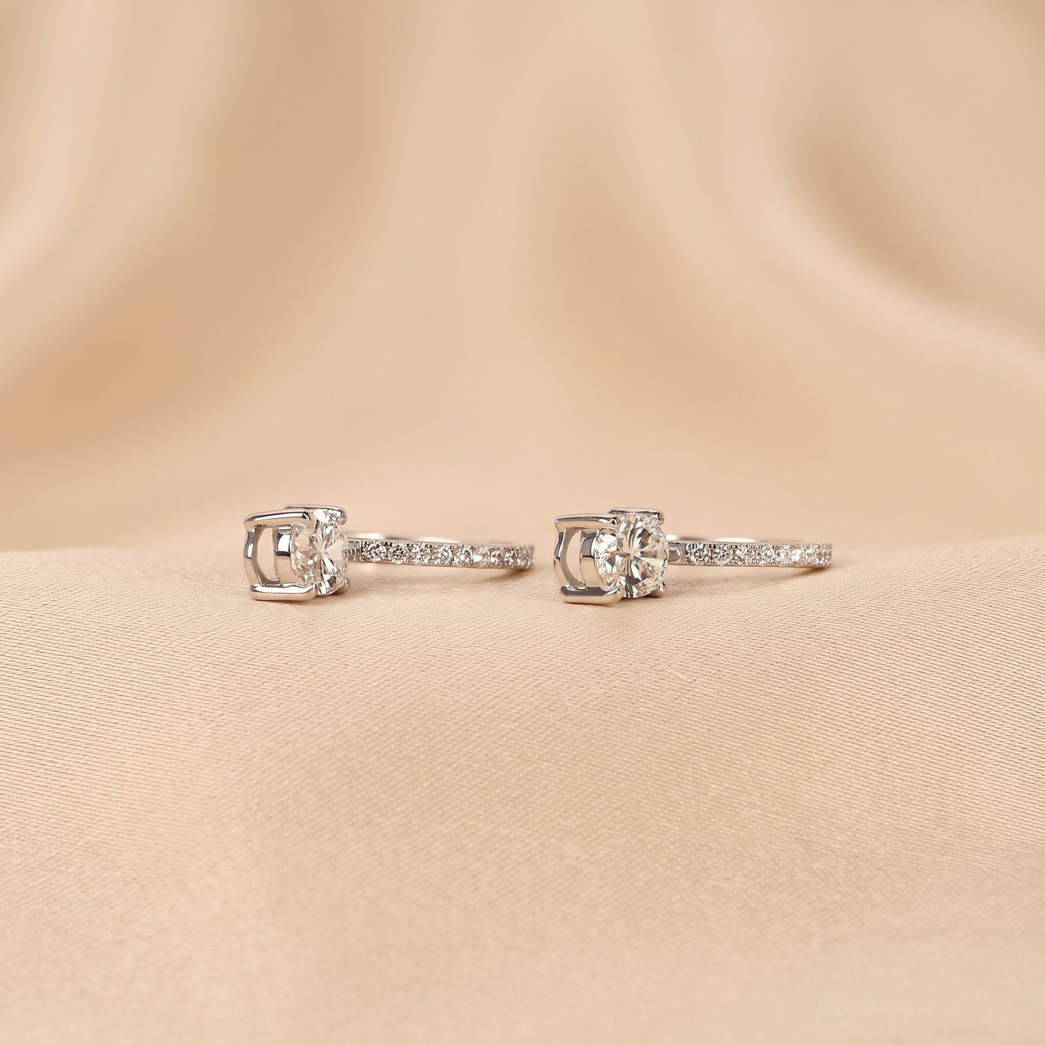 Oval & Round Lab Grown Diamond Drop Hoop Earrings in 18K White Gold 1.60 CTW