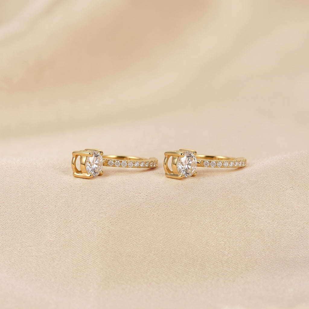 Oval & Round Lab Grown Diamond Drop Hoop Earrings in 18K Yellow Gold 1.60 CTW