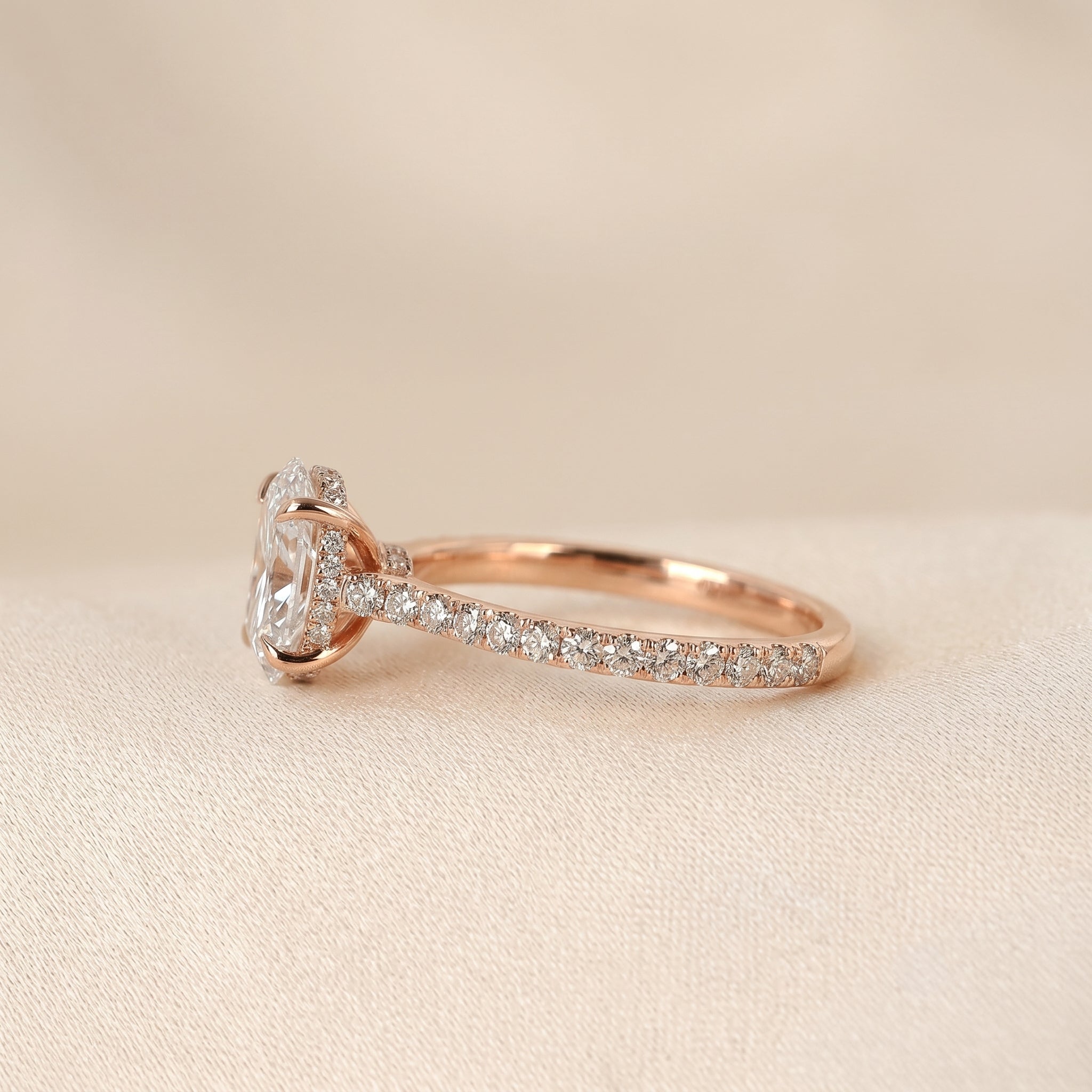 Oval & Round Lab Grown Diamond Solitaire Ring in 10K Rose Gold 3.16 CTW