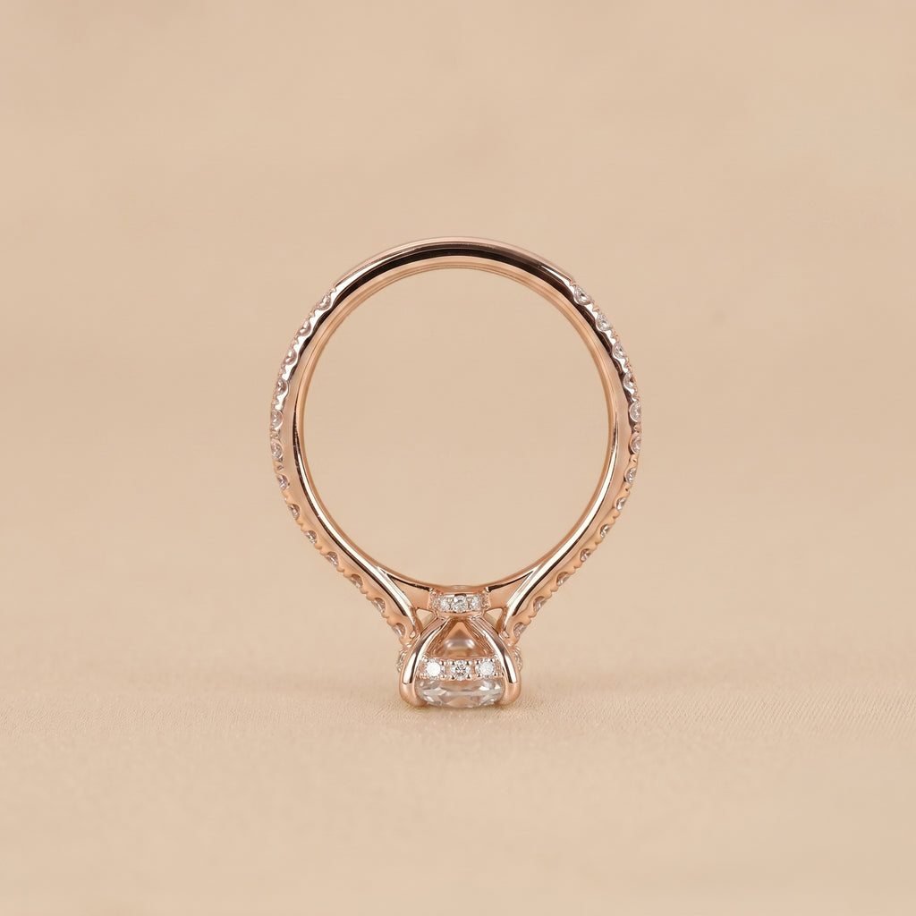 Oval & Round Lab Grown Diamond Solitaire Ring in 10K Rose Gold 3.16 CTW