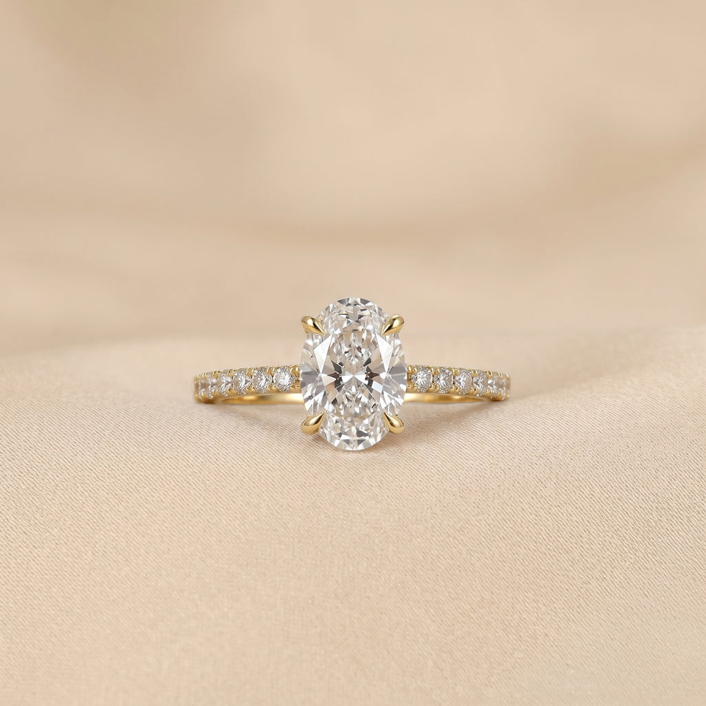 Oval & Round Lab Grown Diamond Solitaire Ring in 10K Yellow Gold 3.16 CTW