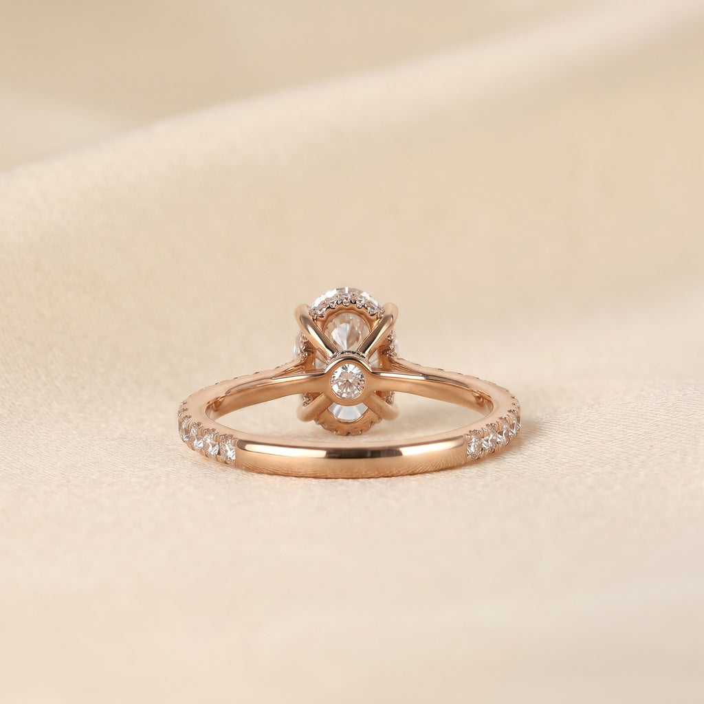 Oval & Round Lab Grown Diamond Solitaire Ring in 14K Rose Gold 3.16 CTW