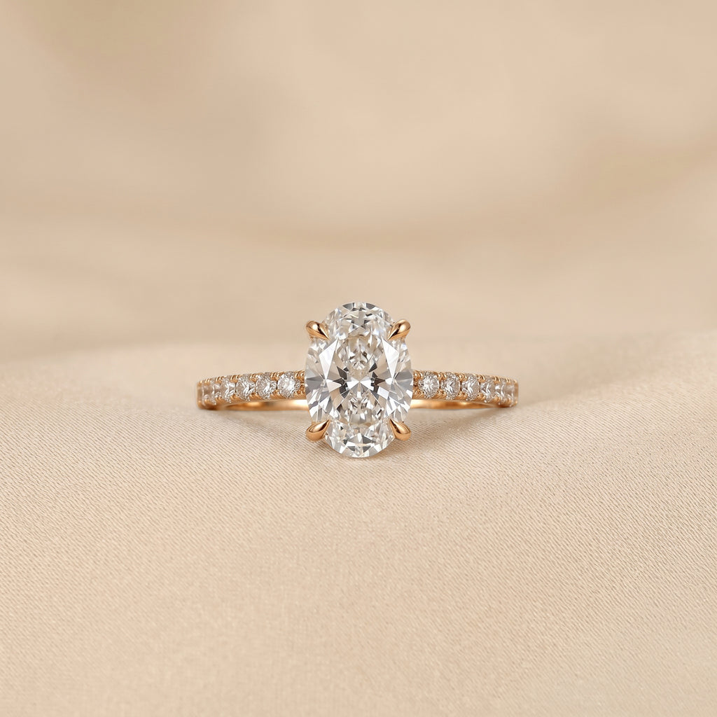 Oval & Round Lab Grown Diamond Solitaire Ring in 14K Rose Gold 3.16 CTW