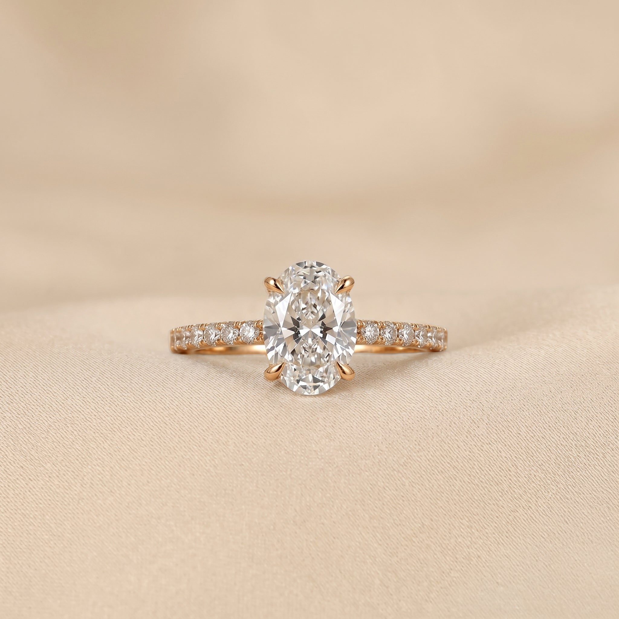 Oval & Round Lab Grown Diamond Solitaire Ring in 14K Rose Gold 3.16 CTW