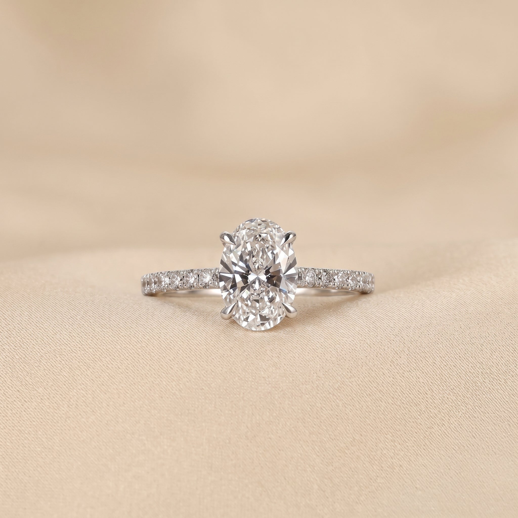 Oval & Round Lab Grown Diamond Solitaire Ring in 14K White Gold 3.16 CTW