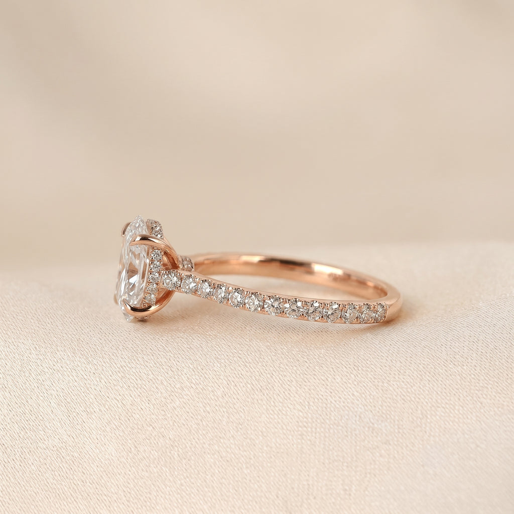 Oval & Round Lab Grown Diamond Solitaire Ring in 18K Rose Gold 3.16 CTW