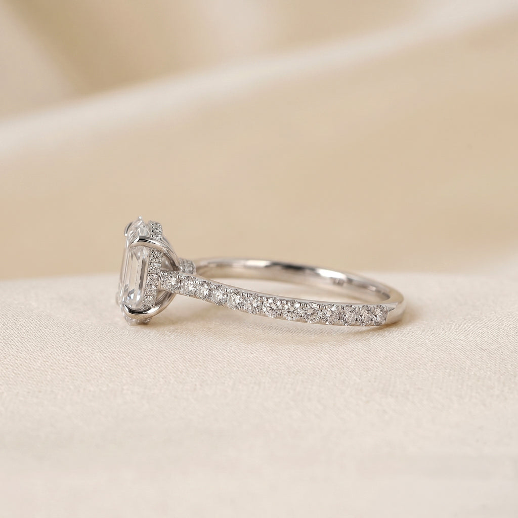 Oval & Round Lab Grown Diamond Solitaire Ring in 18K White Gold 3.16 CTW