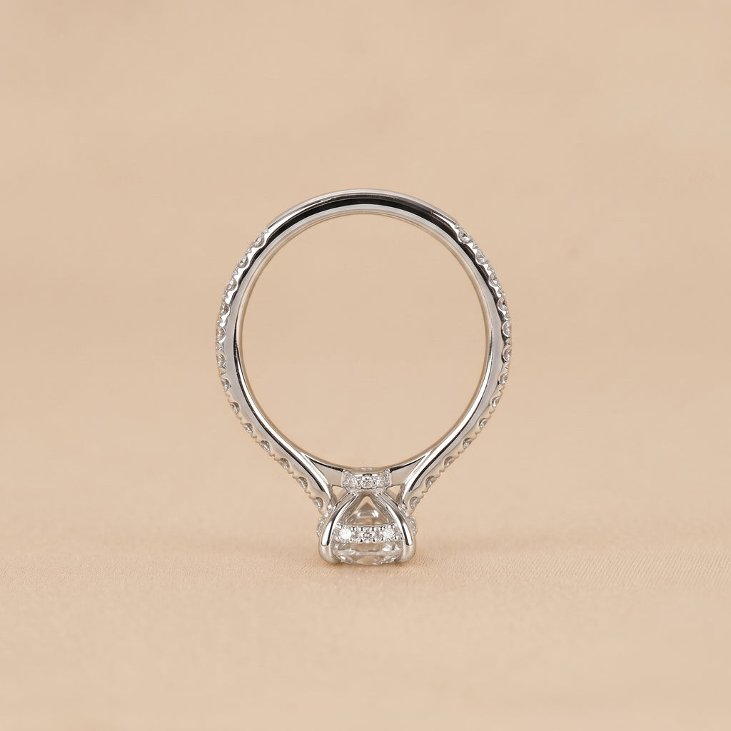 Oval & Round Lab Grown Diamond Solitaire Ring in 18K White Gold 3.16 CTW