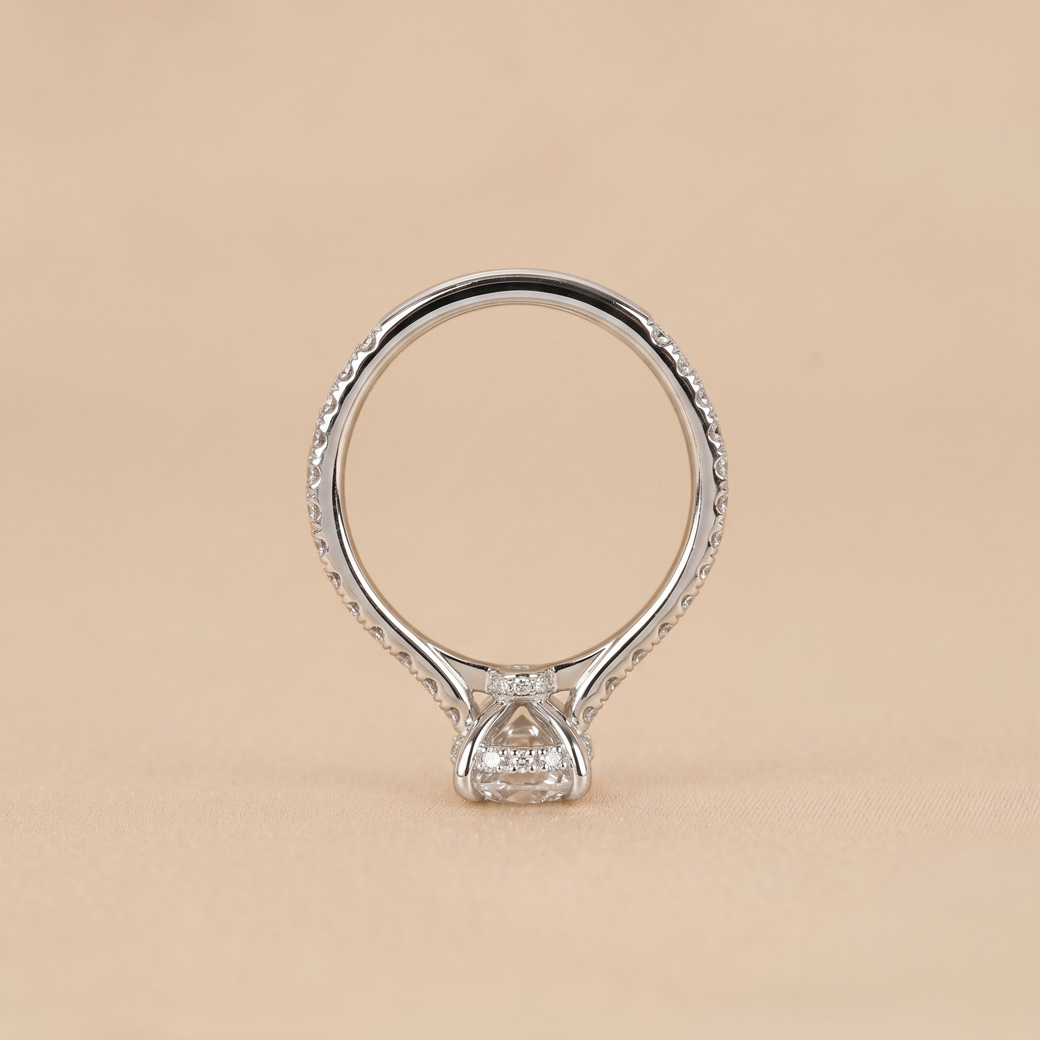 Oval & Round Lab Grown Diamond Solitaire Ring in 18K White Gold 3.16 CTW