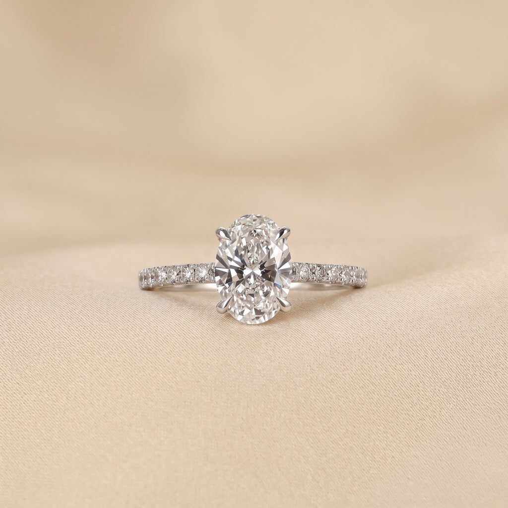 Oval & Round Lab Grown Diamond Solitaire Ring in 18K White Gold 3.16 CTW