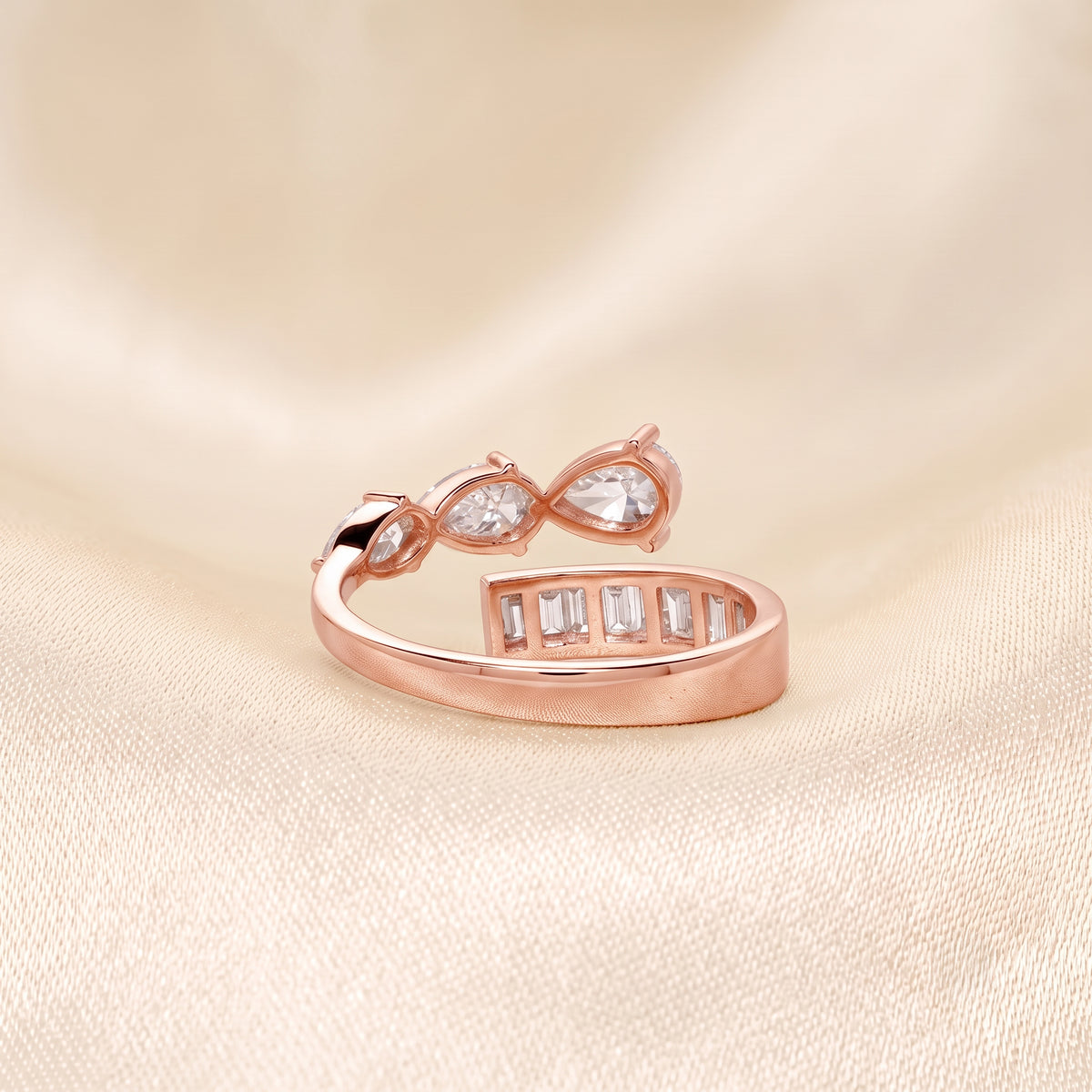 Pear & Baguette Lab Grown Diamond Nature Inspired Bypass Ring in 10K Rose Gold 1.20 CTW