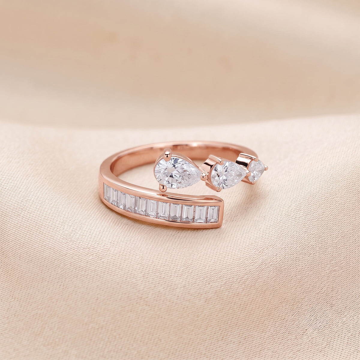 Pear & Baguette Lab Grown Diamond Nature Inspired Bypass Ring in 10K Rose Gold 1.20 CTW