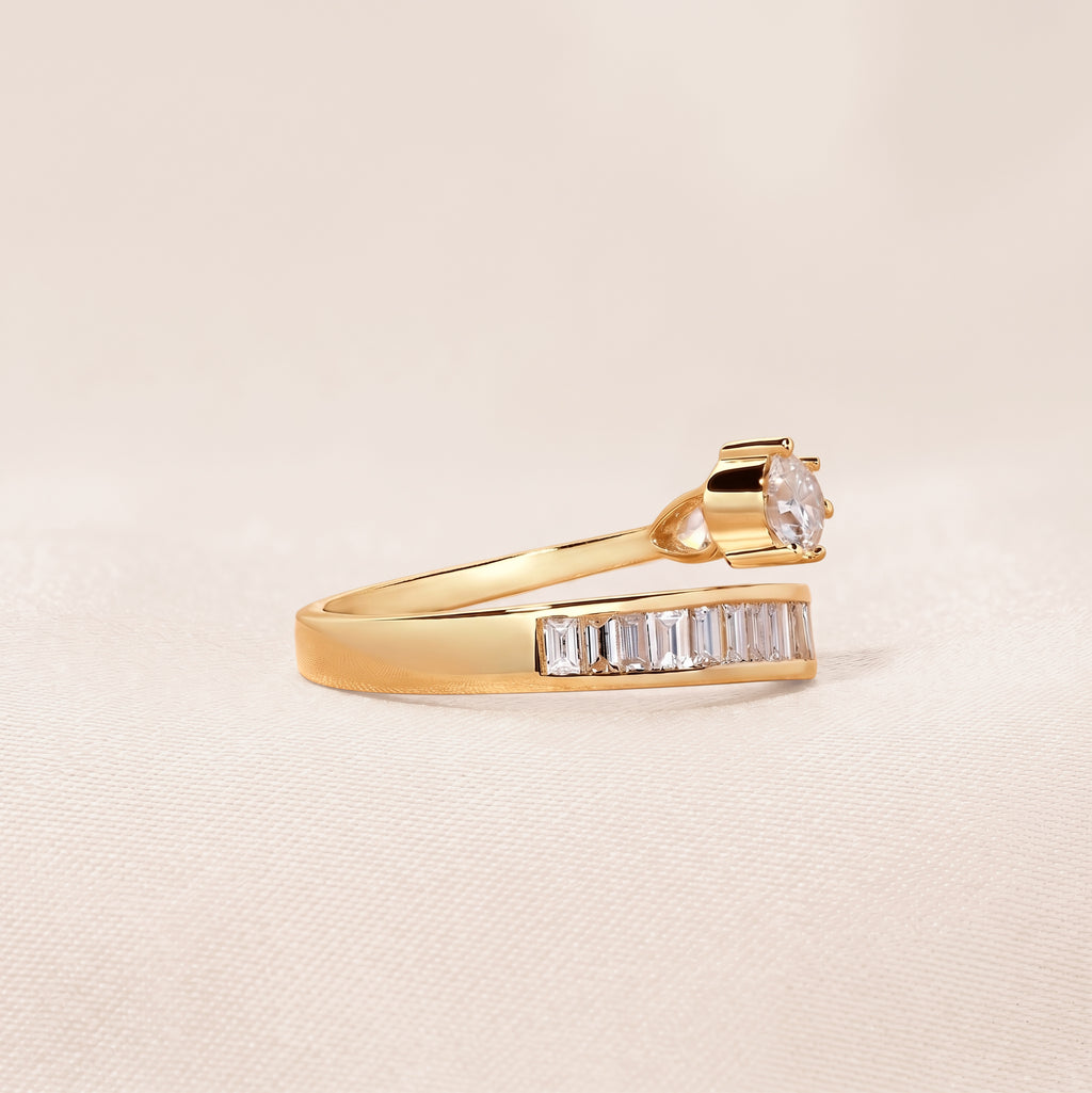Pear & Baguette Lab Grown Diamond Nature Inspired Bypass Ring in 10K Yellow Gold 1.20 CTW