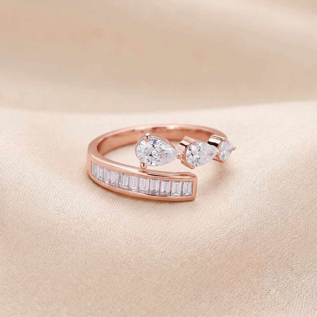 Pear & Baguette Lab Grown Diamond Nature Inspired Bypass Ring in 14K Rose Gold 1.20 CTW