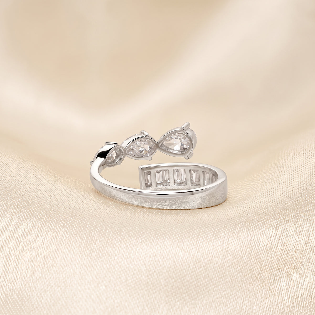Pear & Baguette Lab Grown Diamond Nature Inspired Bypass Ring in 14K White Gold 1.20 CTW