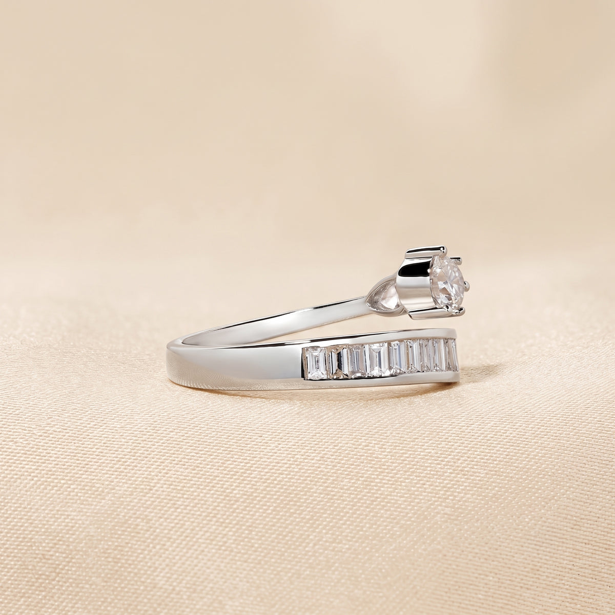 Pear & Baguette Lab Grown Diamond Nature Inspired Bypass Ring in 14K White Gold 1.20 CTW