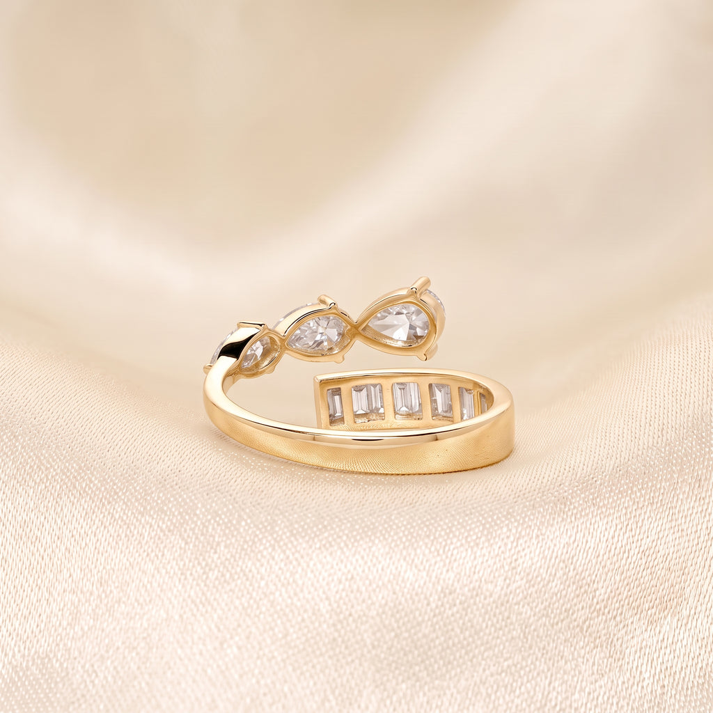 Pear & Baguette Lab Grown Diamond Nature Inspired Bypass Ring in 14K Yellow Gold 1.20 CTW