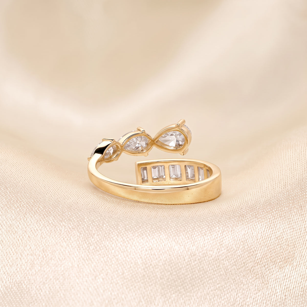 Pear & Baguette Lab Grown Diamond Nature Inspired Bypass Ring in 14K Yellow Gold 1.20 CTW