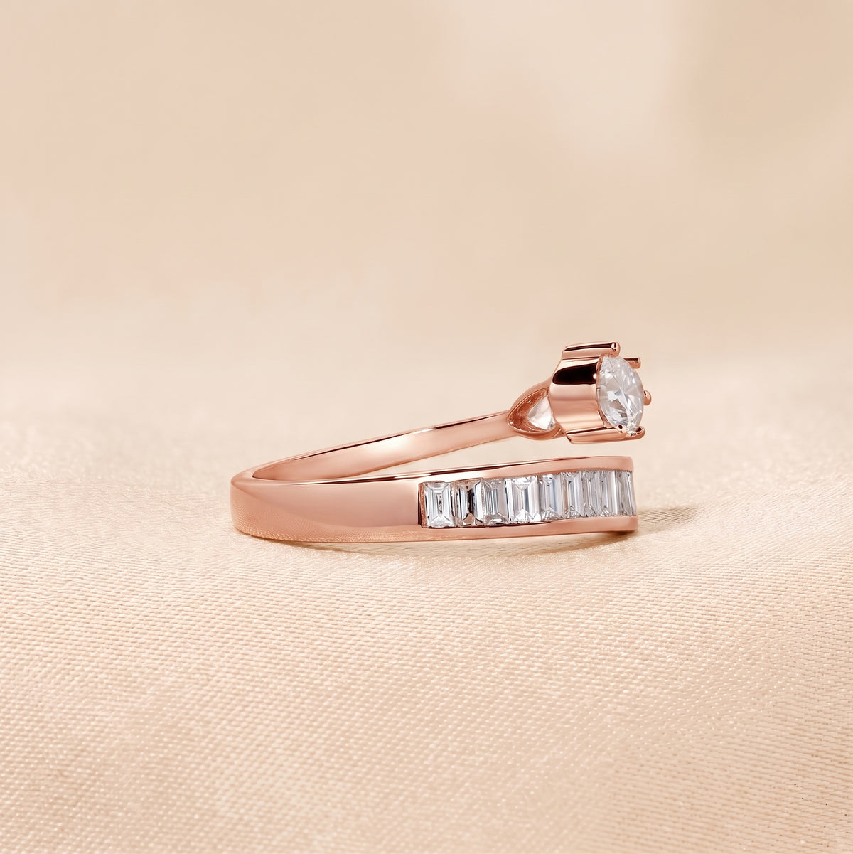 Pear & Baguette Lab Grown Diamond Nature Inspired Bypass Ring in 18K Rose Gold 1.20 CTW