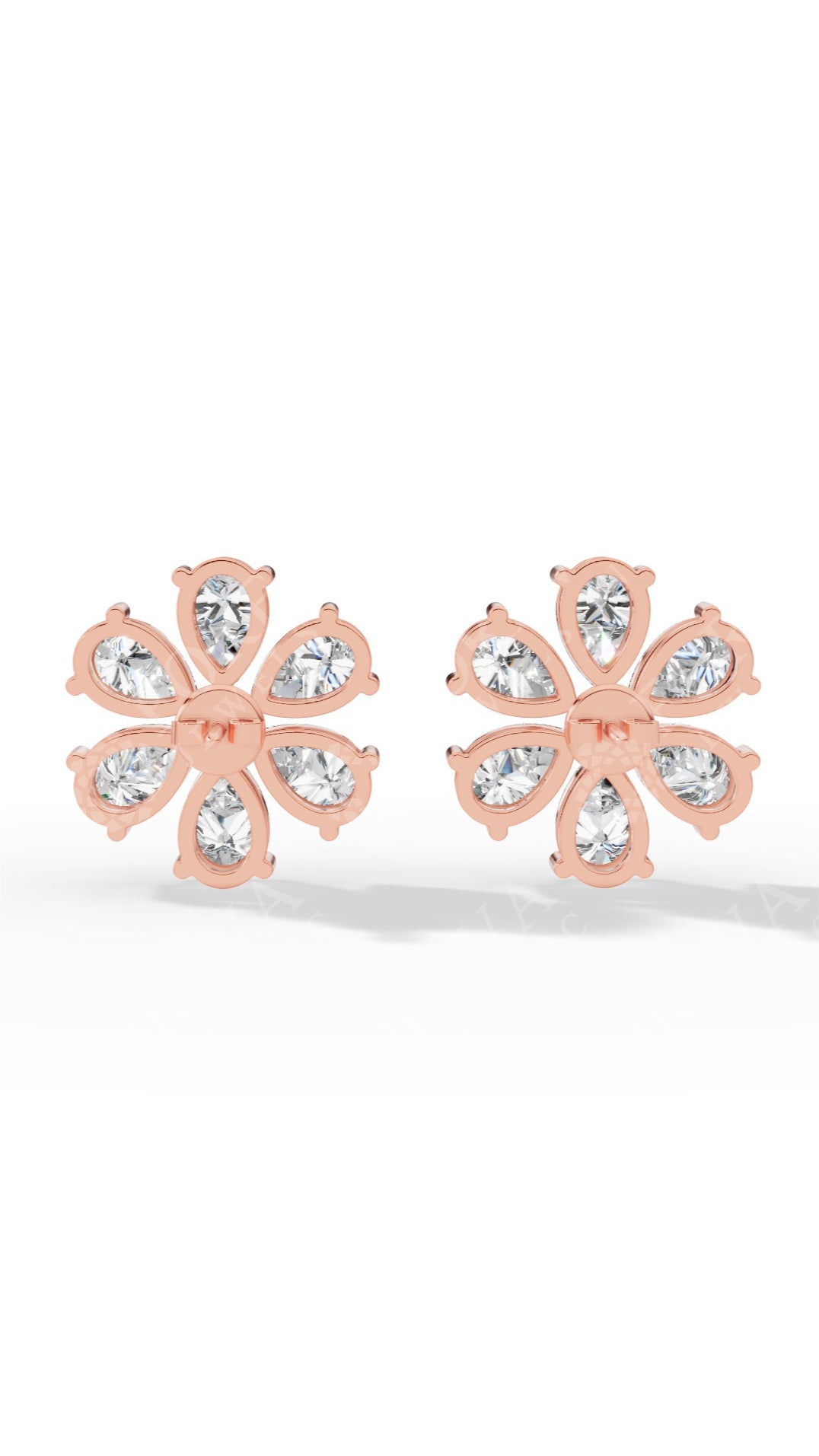 Pear Cut Floral Cluster Stud Earrings 10K Rose Gold 4.3 CTW