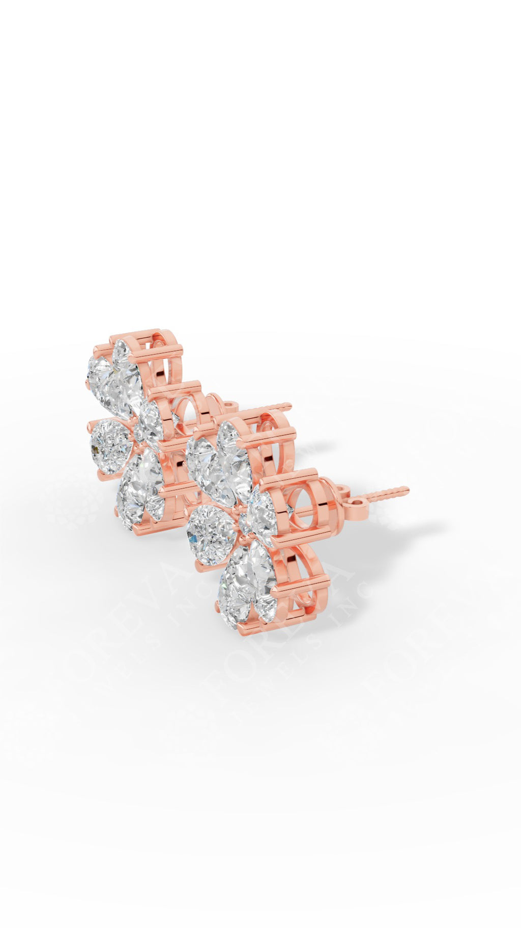 Pear Cut Floral Cluster Stud Earrings 10K Rose Gold 4.3 CTW