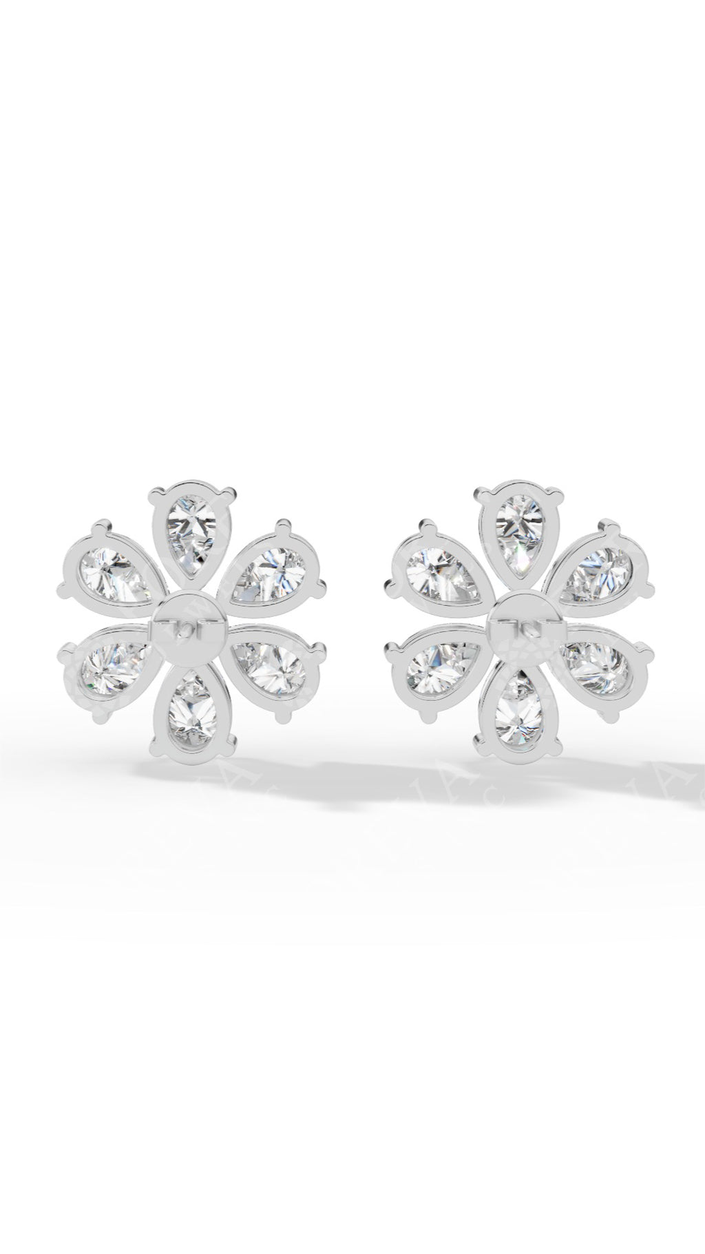 Pear Cut Floral Cluster Stud Earrings 10K White Gold 4.3 CTW