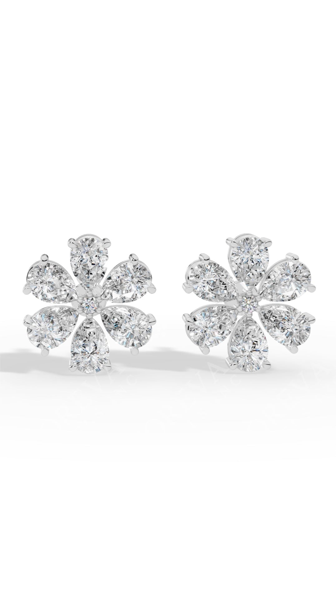 Pear Cut Floral Cluster Stud Earrings 10K White Gold 4.3 CTW