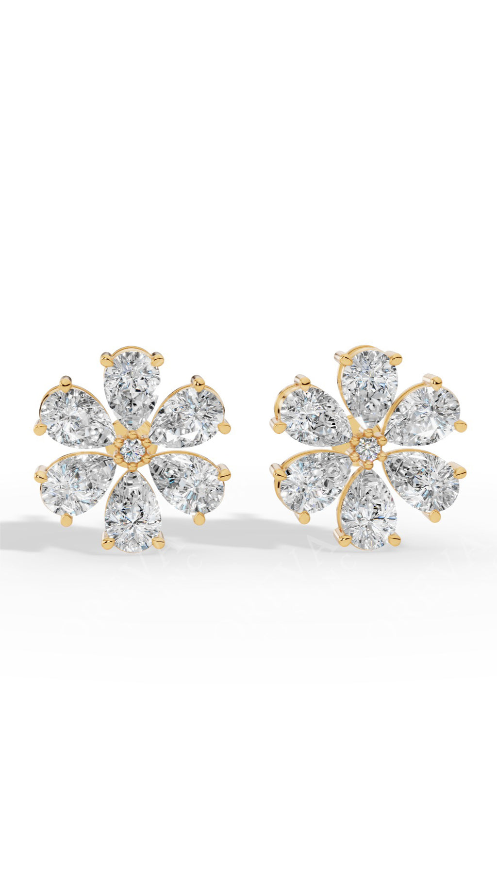 Pear Cut Floral Cluster Stud Earrings 10K Yellow Gold 4.3 CTW