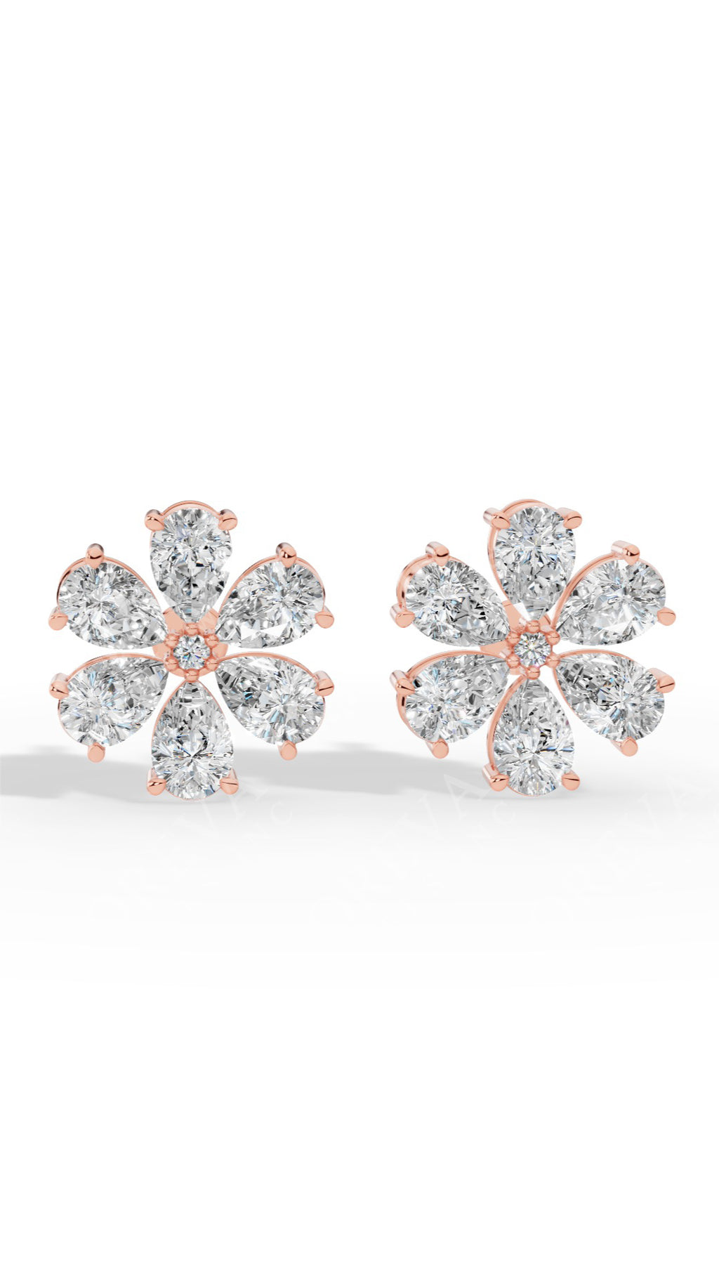 Pear Cut Floral Cluster Stud Earrings 14K Rose Gold 4.3 CTW