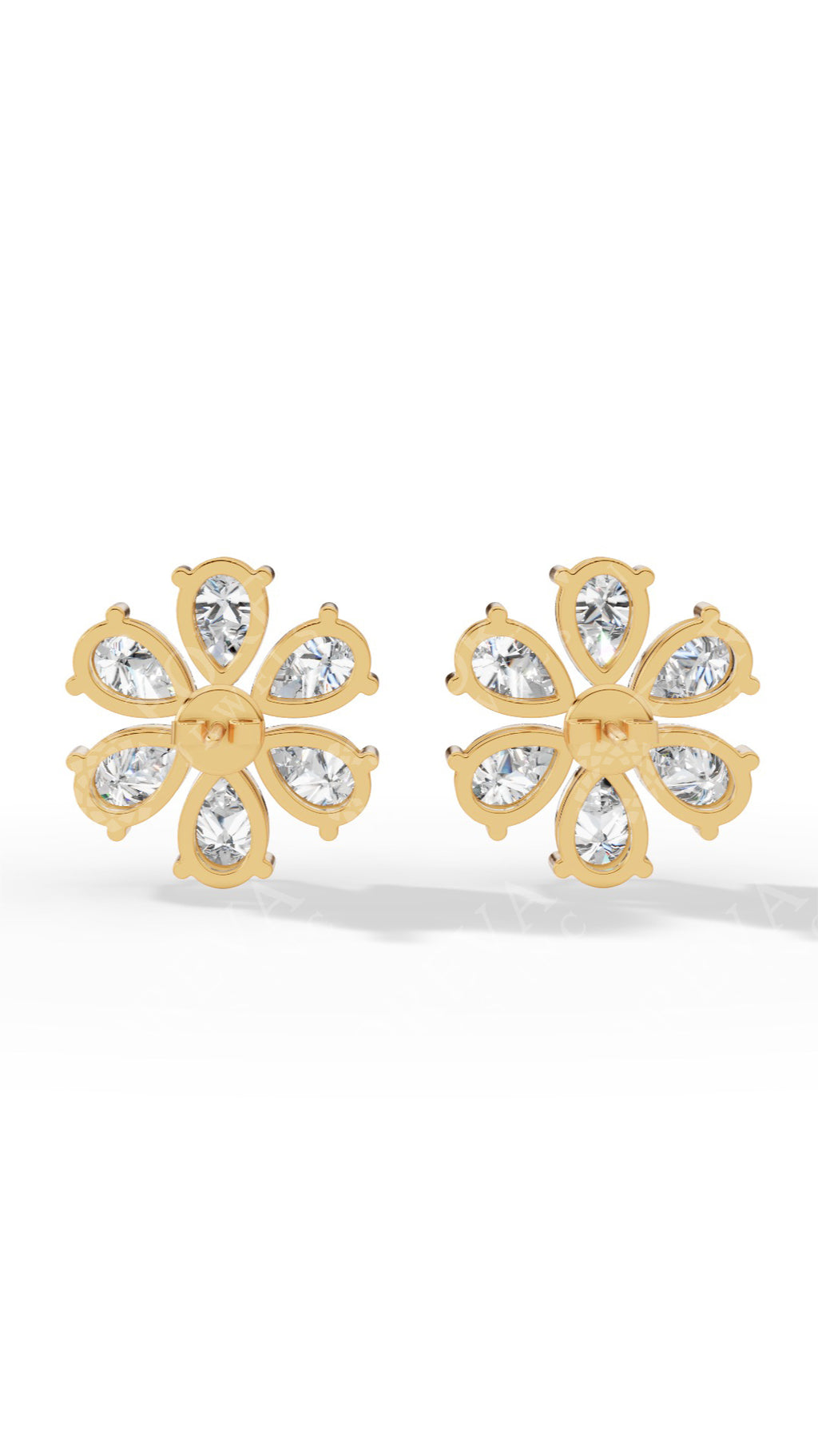 Pear Cut Floral Cluster Stud Earrings 14K Yellow Gold 4.3 CTW