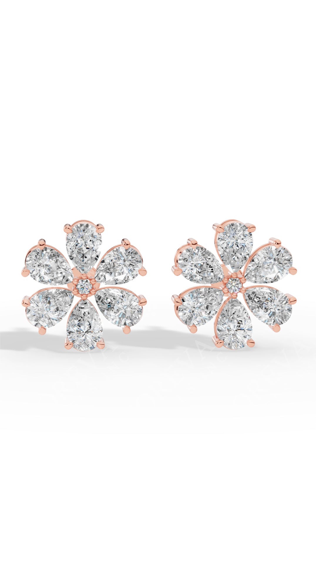 Pear Cut Floral Cluster Stud Earrings 18K Rose Gold 4.3 CTW