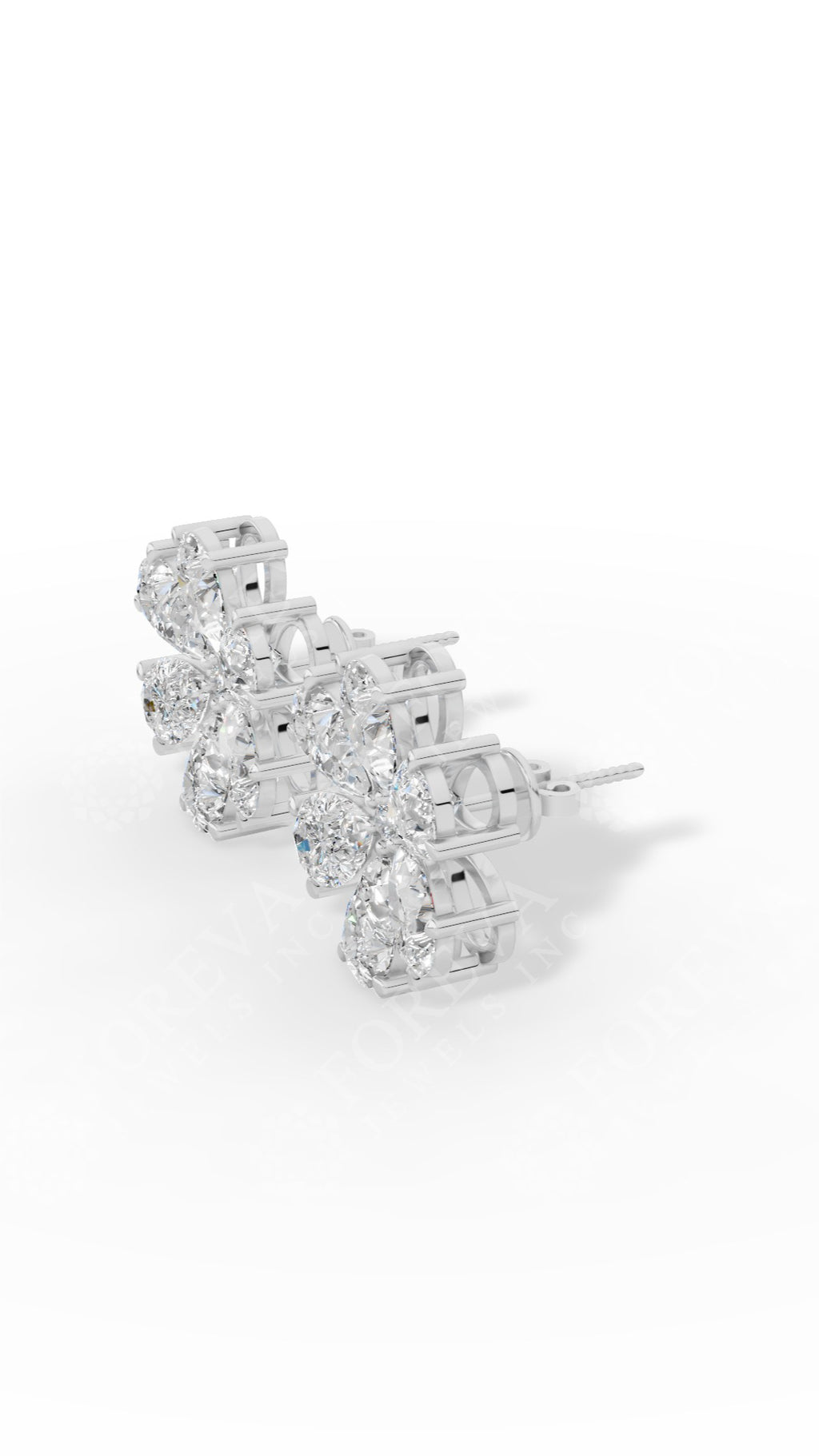 Pear Cut Floral Cluster Stud Earrings 18K White Gold 4.3 CTW
