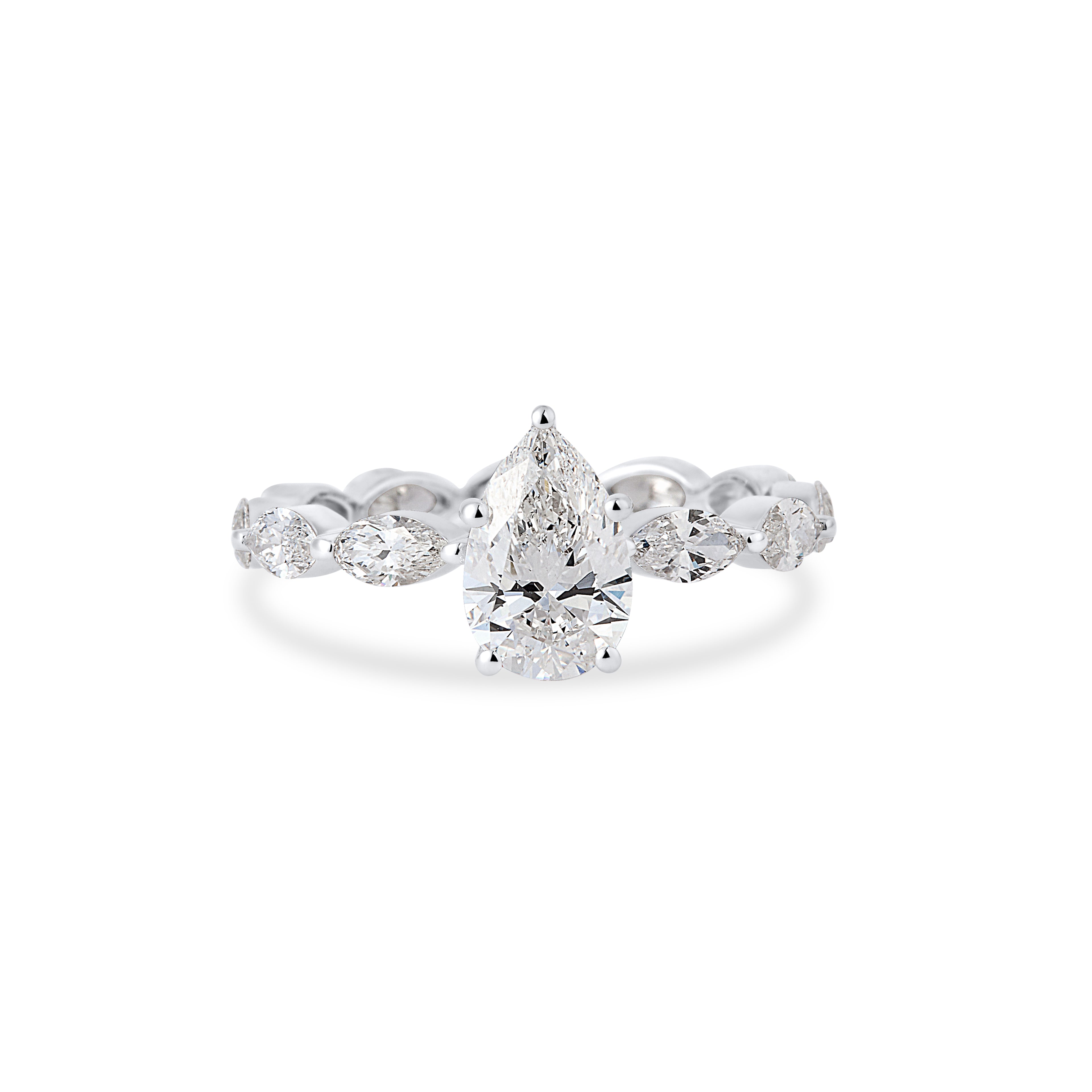 Pear Cut Solitaire & Eternity Marquise Cut Lab Grown Diamond Ring