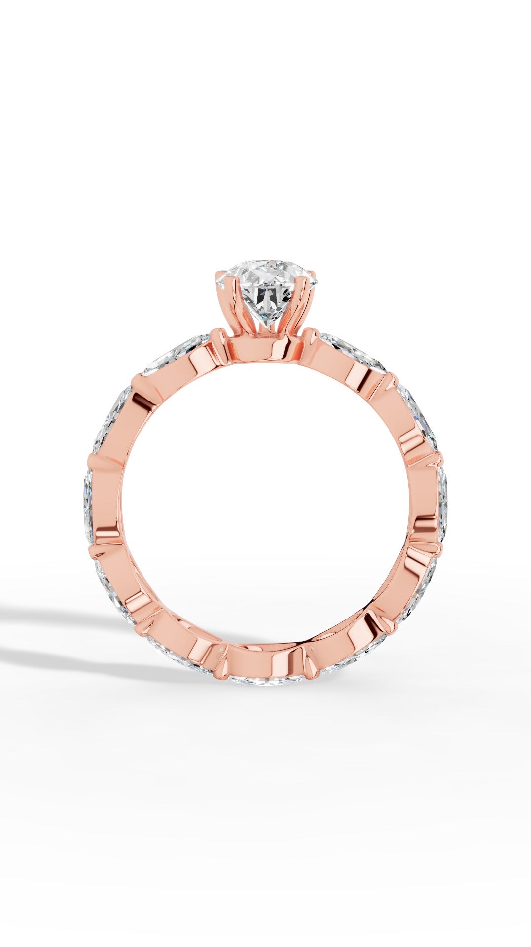 Pear Cut Solitaire & Eternity Marquise Cut Ring 10K Rose Gold 3.04 CTW